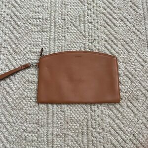 Lodis Women Brown Leather Wristlet Clutch Zip Top Pouch Cognac Bag